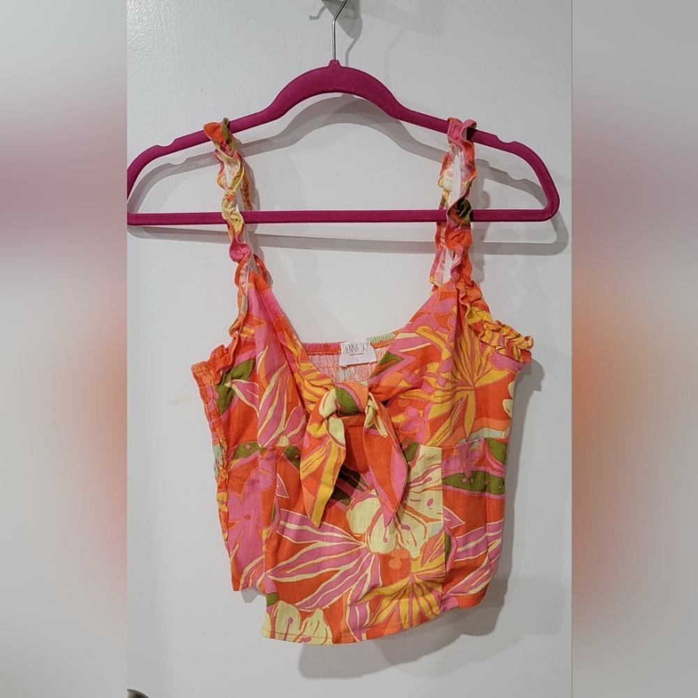 Orange and White Fitted Bustier Tank Top